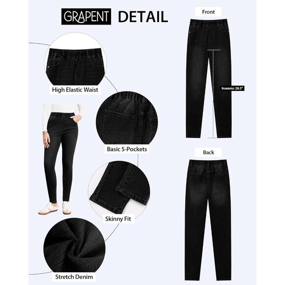 Skinny Jeans Women High Waisted Stretch Denim Pull On Skinny Trousers - Picture 3 of 6